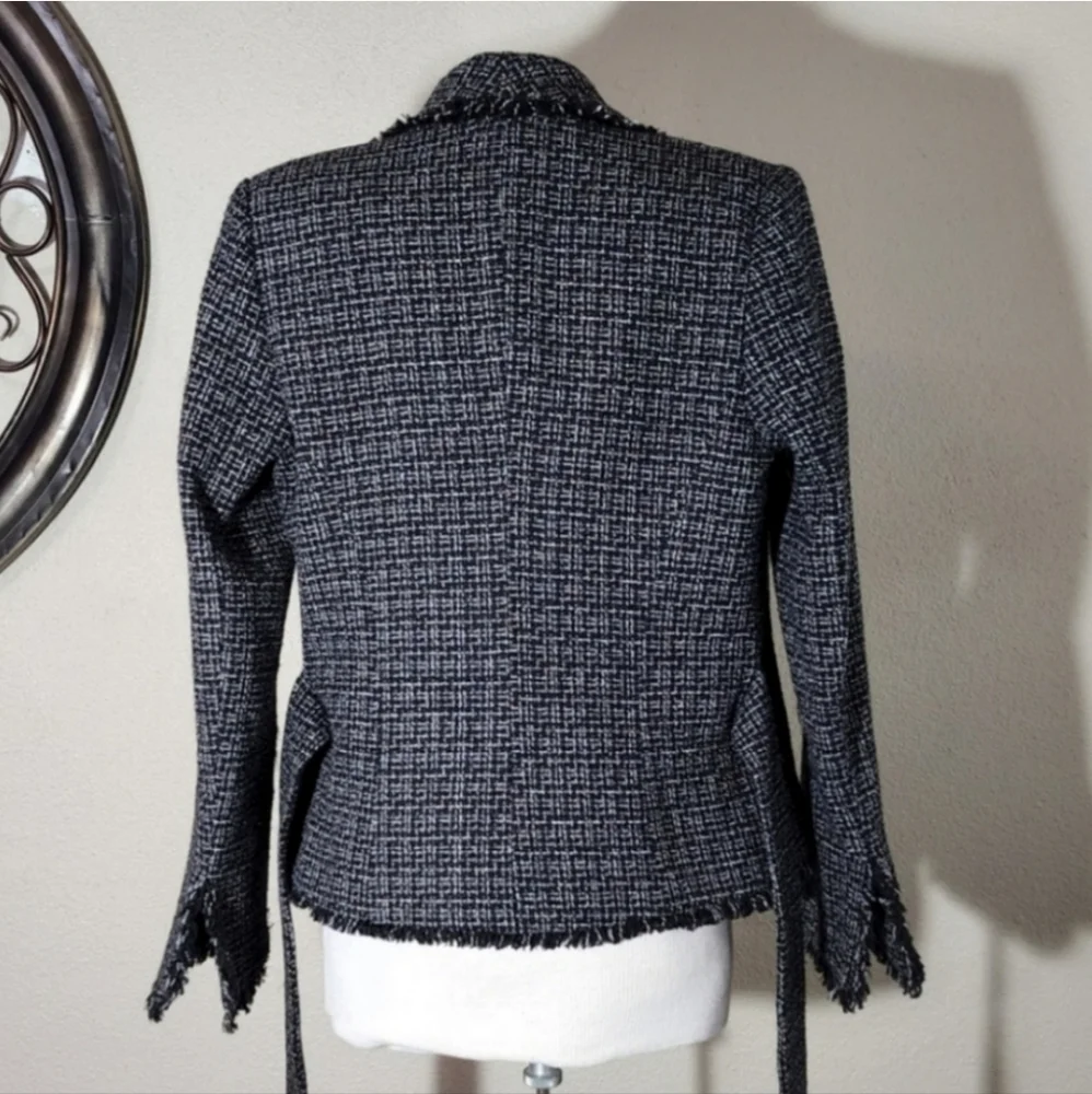 Supply & Demand Wool Blend Tweed Jacket Black Size S Frayed Edges